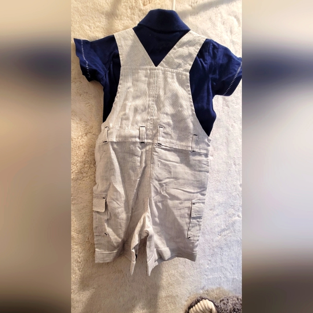 Baby Boys Seersucker Shortall and Polo Shirt, 2 Piece Set - Picture 3 of 5